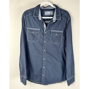 BKE Shirt Mens Large Blue White Western Pearl Snap Rodeo Standard Fit Martindale